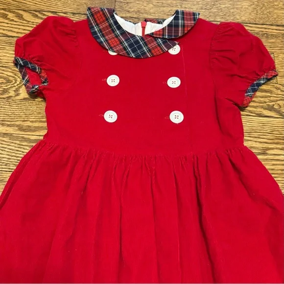 Red Corduroy and Plaid Sz 6 Dress - Picture 2 of 6
